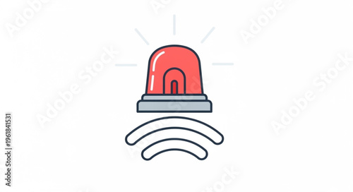 Red emergency siren light with signal waves illustration.