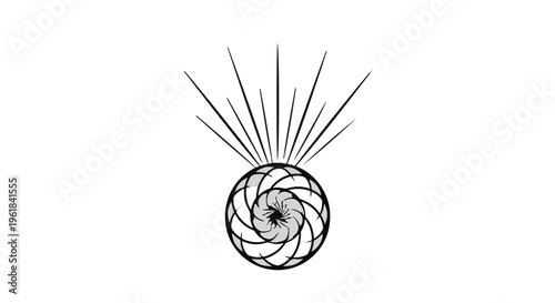 Abstract geometric sunburst radiating from a circular, spiral design