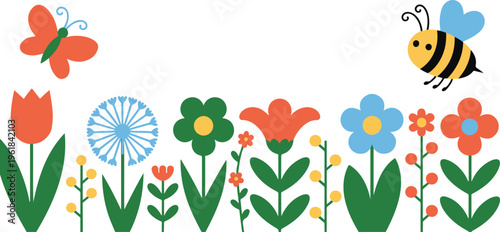set of spring flowers vector