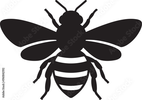 Black Silhouette of a Bee on White Background Illustration