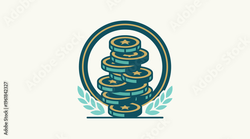 Stack Of Gold Coin Emblems On Light Background