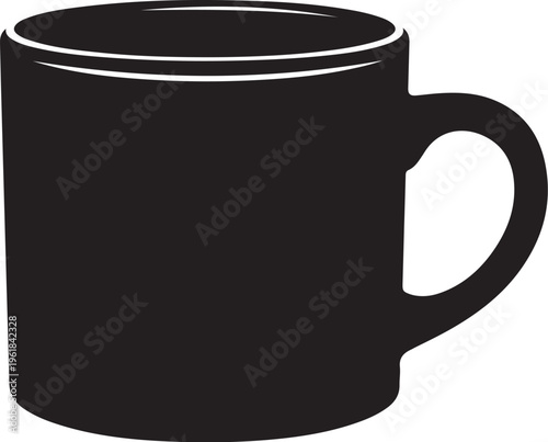Simple black coffee mug with white rim isolated