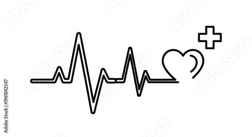 Heartbeat EKG Line with Heart and Plus Symbol.