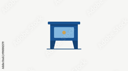 Minimalist Blue Nightstand Icon on White Background