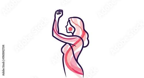 Woman raising fist in solidarity and strength.