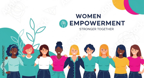 Diverse group of women standing together celebrating empowerment.