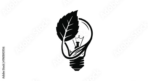 Green energy concept with a leaf embracing a light bulb
