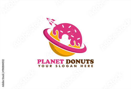 donut pink chocolate sweet shop logo vector illustration business brand
