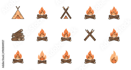 Campfire icons on black background for design projects