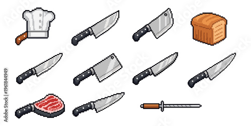 Chefs tools collection assorted kitchen knives and bread