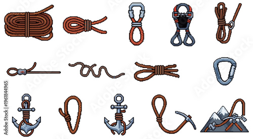Climbing gear icons set against a black background