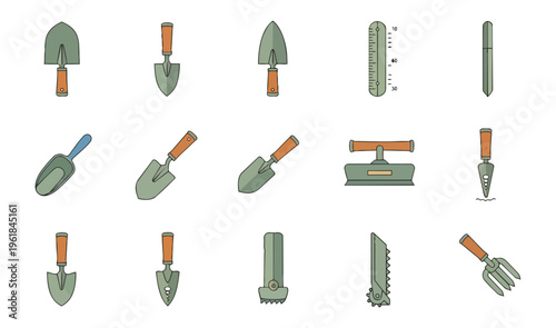 Garden tools set isolated on black background vector illustration