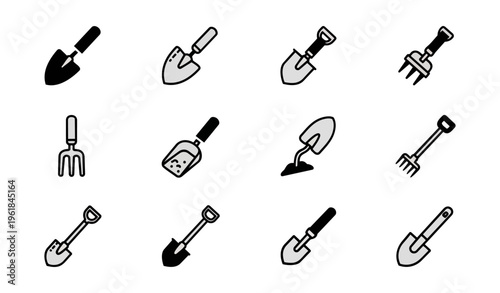 Gardening tools collection shovels and other instruments