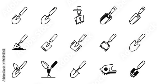 Gardening tools set icon collection simple monochrome style