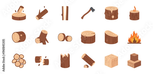 Wooden elements set illustrations vector graphics on black background