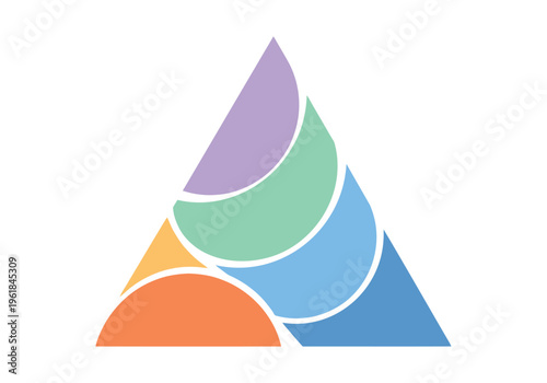 Abstract pyramid infographic design with layered semi circle shapes and pastel colors set.