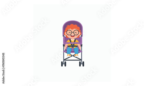Baby Boy in Stroller with Glasses and Red Curly Hair