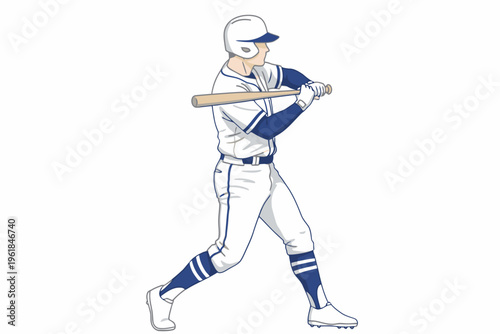 Baseball batter swinging bat illustration on white background