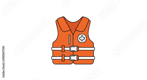 Orange life vest with white cross symbol for safety.