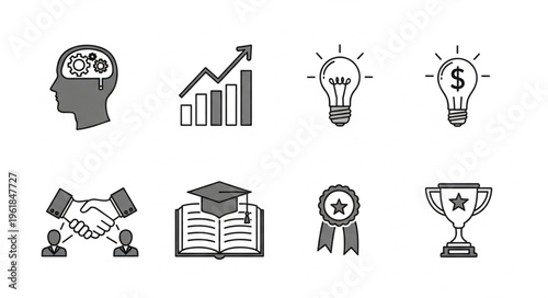 Collection of Hand Drawn Business and Education Icons.
