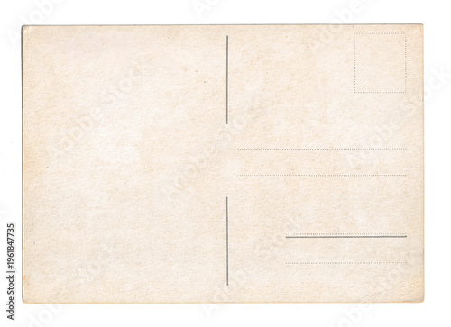  Vintage blank back of postcard on white background