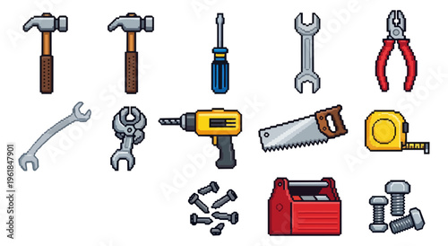 Collection of various hand tools isolated on black background