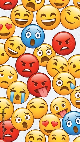 Collection of Diverse Emoji Faces Expressing Various Emotions.
