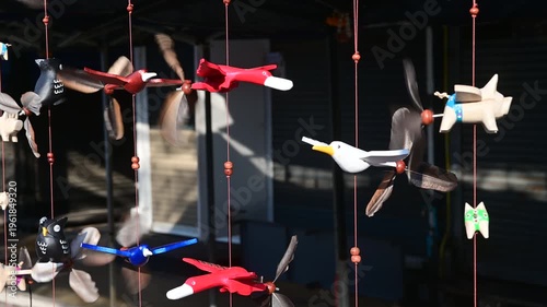 4K Movement of bird wind hanging mobile