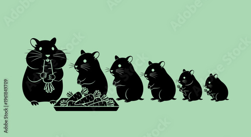 A group of rats eating together.