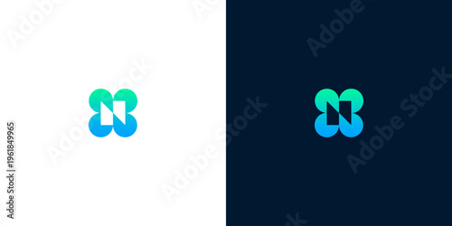 Modern abstract letter N logo design featuring a vibrant blue-green gradient, symbolizing connectivity, innovation, and advancement, ideal for tech, digital, and professional services