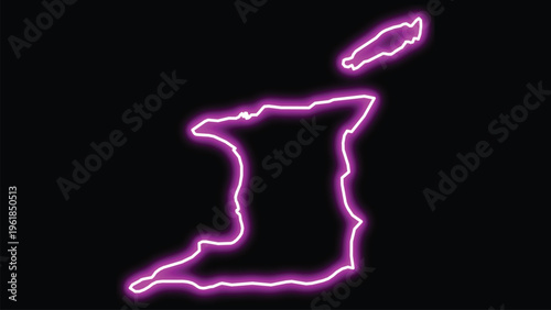 Neon outline map of trinidad and tobago on black background