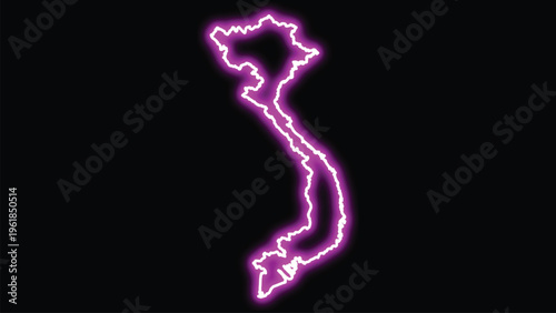 Neon outline map of vietnam on black background