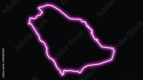 Saudi arabia map outline neon purple glow