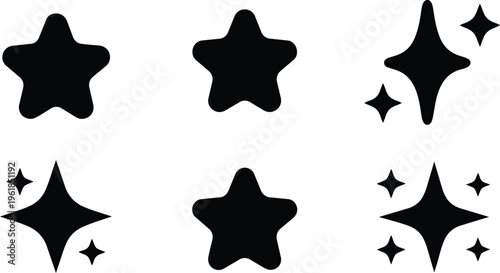 Black star shapes set with sparkles vector illustration, flat design scalable graphic for awards and success