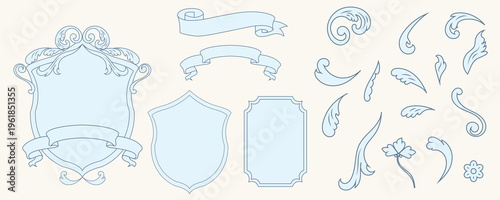 Decorative baroque floral motifs and classic swirl ornaments set