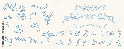 Classic baroque scroll elements and elegant floral flourishes collection