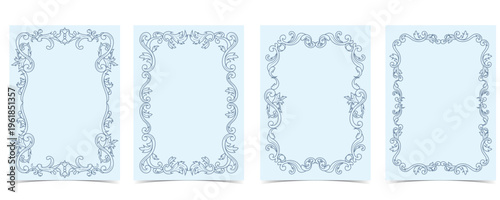 Rococo Rectangle Frame Set with Engraving Scroll Border
