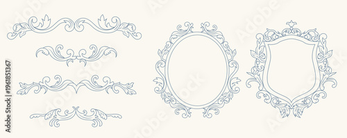 Classic ornamental frames and elegant baroque flourish decorations