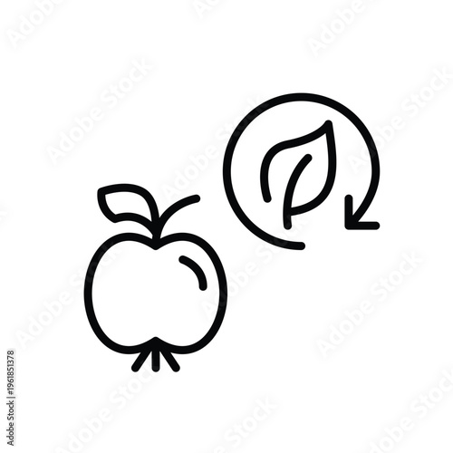 Apple and leaf in renew arrow. Sustainable fruits farming. Pixel perfect, editable stroke vector icon