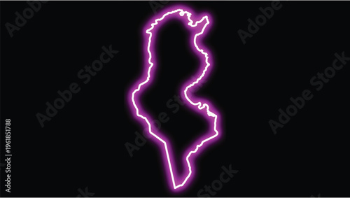 Tunisia map outline neon glow effect