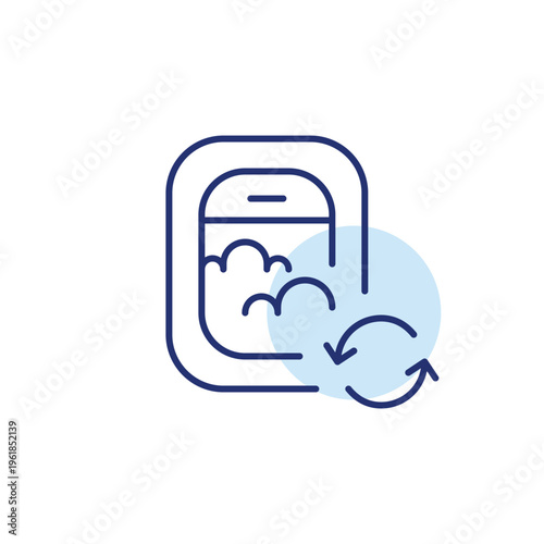 Airplane window and renew symbol. Nature friendly sustainable travel. Pixel perfect, editable stroke vector icon