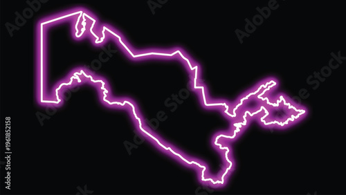 Uzbekistan neon outline map glowing purple on black