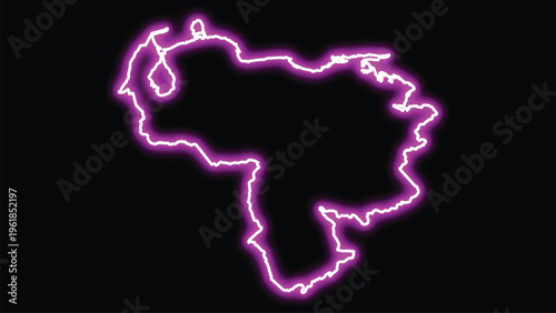 Venezuela map outline glowing neon purple on black