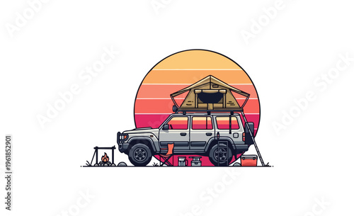 Off road vehicle camping adventure silhouette outdoors sunset