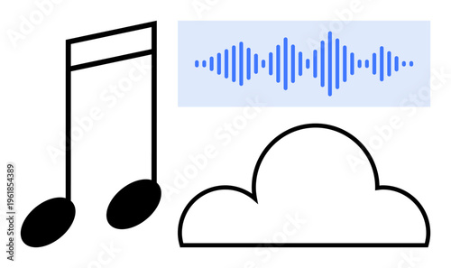 Music streaming concept. Music note with audio wave and cloud icon sound streaming. Music streaming modern audio distribution, technology, and digital access. Includes 5 digital music platforms