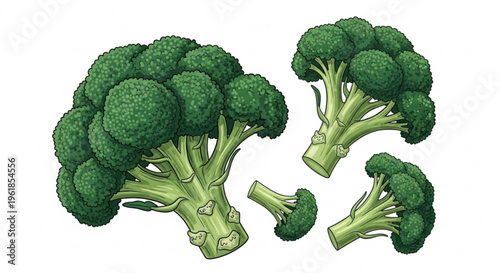 Fresh broccoli florets and stalks on white background healthy green vegetable for cooking and nutrition