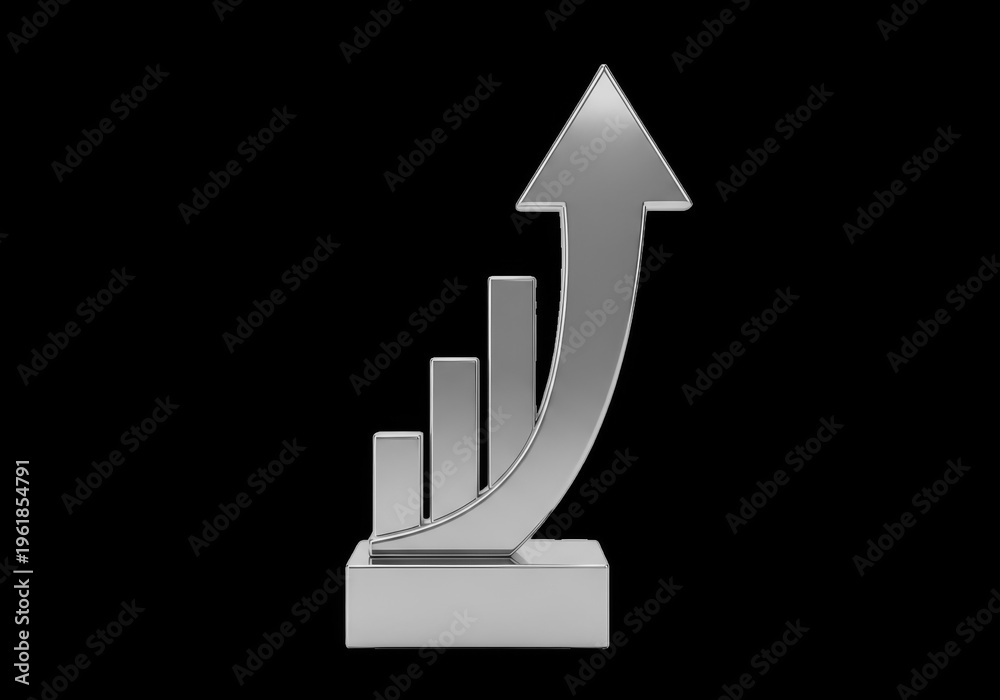 Obraz premium Golden bar chart with upward trend arrow isolated on transparent background