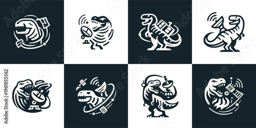 Sci Fi Dinosaur Astronaut Space Exploration Icons