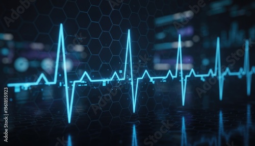 Digital ECG Heart Rate Waveform on Dark Screen