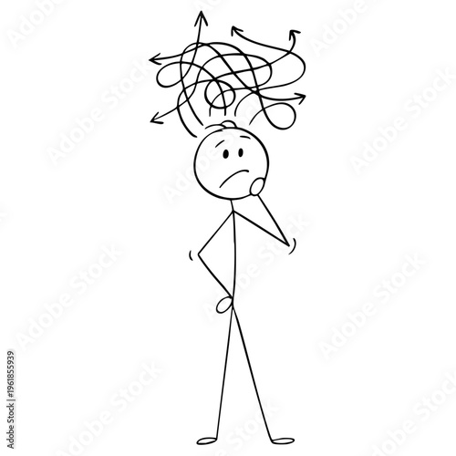 A frustrated stick figure with arrows in his head looks confused